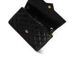 Black Lambskin Quilted Rectangular Push Lock Single Flap Gold Hardware - Image 13