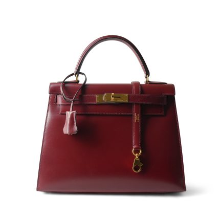 Kelly Sellier 28 Rouge H Box Calfskin Gold Plated W Circle Stamp