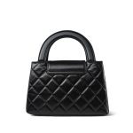 23K Black Shiny Aged Calfskin Quilted Nano Kelly Shopper Aged Gold Hardware - Image 4