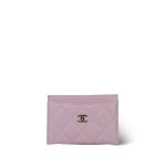 Light Pink Lambskin Quilted Classic Card Holder LGHW