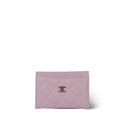 Light Pink Lambskin Quilted Classic Card Holder LGHW