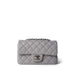 20C Light Grey Lambskin Quilted Mini Rectangular Flap Silver Hardware - Image 2