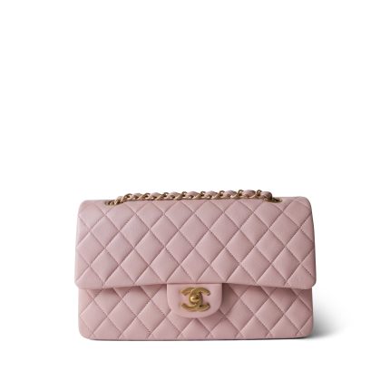 Vintage Light Pink Lambskin Quilted Medium Classic Flap Aged Gold Hardware