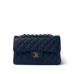 22P Navy Caviar Quilted Classic Flap Small Light Gold Hardware