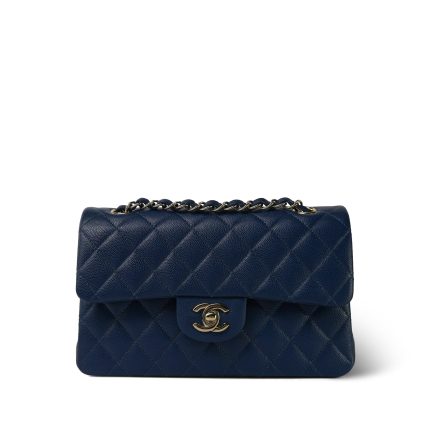 22P Navy Caviar Quilted Classic Flap Small Light Gold Hardware
