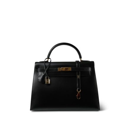 Kelly 32 Black Box Calfskin Gold Plated (A) Stamp