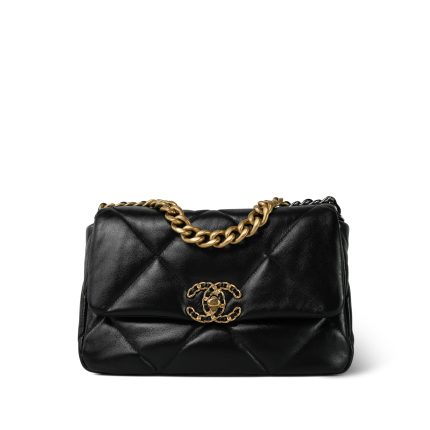 22C Black Lambskin Quilted Small 19 Flap Mixed Hardware