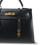 Kelly 32 Black Box Calfskin Gold Plated U Circle Stamp - Image 3