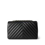 Black Calfskin Chevron Quilted Statement Flap Bag Medium LGHW - Image 5