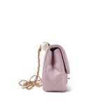 24S Pink Iridescent Lambskin Quilted Pearl Chain Flap Bag Aged Gold Hardware - Image 7