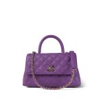 Purple Caviar Quilted Coco Handle Small Light Gold Hardware - Image 10