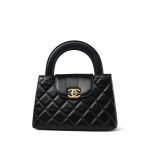 23K Black Shiny Aged Calfskin Quilted Nano Kelly Shopper Aged Gold Hardware - Image 3