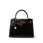 Kelly 28 Sellier Black Box Calfskin Gold Plated A Square Stamp - Image 7