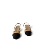 Chanel Beige Black Goatskin Grosgrain Cap Toe CC Slingback Pumps Size 36 - Image 2