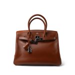 Birkin 30 Noisette Box Calfskin Gold Plated E Square Stamp - Image 8