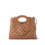 Caramel Calfskin Quilted 31 Small Shopping Bag Light Gold Hardware - Image 9