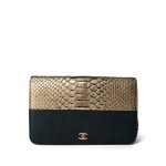 Gold Iridescent Python Black Calfskin WOC Aged Gold Hardware - Image 2