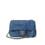 22P Denim Quilted Single Flap Small Aged Gold Hardware - Image 12