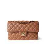 21P Caramel Lambskin Quilted Classic Flap Small LGHW