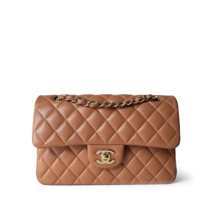 21P Caramel Lambskin Quilted Classic Flap Small LGHW