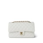 22K White Caviar Quilted Classic Flap Medium Light Gold Hardware