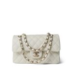 Ivory Caviar Quilted Classic Flap Small Light Gold Hardware - Image 8