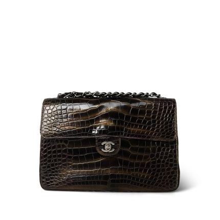 Bronze/Burgundy Alligator Single Flap Jumbo Ruthenium Hardware