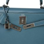 Kelly Sellier 28 Blue Jean Veau Epsom Palladium Plated E Square Stamp - Image 12