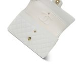 22K White Caviar Quilted Classic Flap Medium Light Gold Hardware - Image 10
