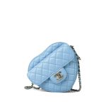 Light Blue Lambskin Quilted Large Heart Bag Light Gold Hardware