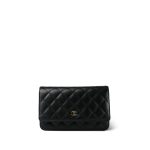 Black Caviar Quilted Wallet on Chain (WOC) Gold Hardware