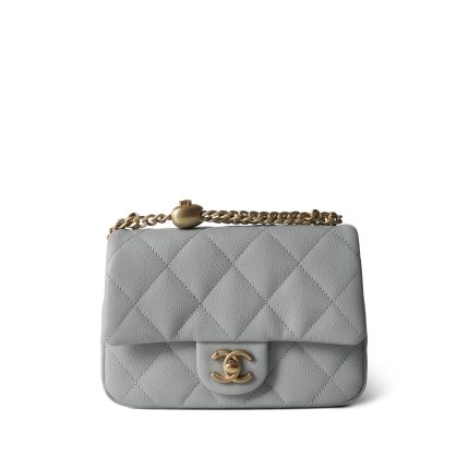 24P Grey Caviar Quilted Sweetheart Mini Flap Aged Gold Hardware
