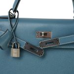 Kelly Sellier 28 Blue Jean Veau Epsom Palladium Plated E Square Stamp - Image 8
