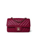 18B Raspberry Caviar Chevron Quilted Mini Rectangular Flap Light Gold Hardware