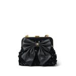 24A Black Sequin Tweed Lambskin Bow Clutch With Chain Aged Gold Hardware