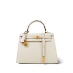 Kelly 25 Sellier Bi-Color Horseshoe (HSS) Craie/Rose Jaipur Epsom Gold Plated A Stamp