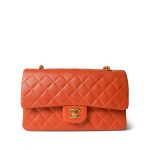 Burnt Orange Lambskin Quilted Classic Flap Medium Gold Hardware