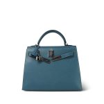 Kelly Sellier 28 Blue Jean Veau Epsom Palladium Plated E Square Stamp - Image 7