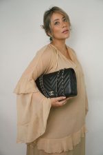 Black Calfskin Chevron Quilted Statement Flap Bag Medium LGHW - Image 4