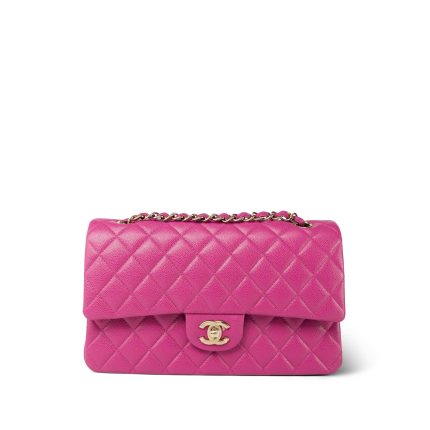 24A Pink/Fuchsia Caviar Quilted Classic Flap Medium Light Gold Hardware