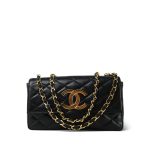 Black Lambskin Quilted Rectangular Push Lock Single Flap Gold Hardware - Image 14