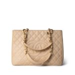 Beige Clair Caviar Quilted Grand Shopper Tote (GST) Gold Hardware
