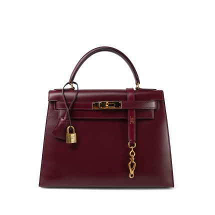 Kelly 28 Rouge H Box Calfskin Gold Plated N Circle Stamp
