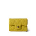 23C Yellow Caviar Quilted Key Holder Wallet Light Gold Hardware