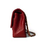 Vintage Red Lambskin Quilted Medium Classic Flap Gold Hardware - Image 3