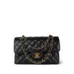 Black Caviar Quilted Small Classic Flap Gold Hardware - Image 12