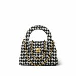 24A Black and White Houndstooth Tweed Quilted Nano Kelly Shopper Aged Gold Hardware - Image 10