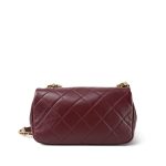 Burgundy Calfskin Quilted Pearl Chain Single Flap Bag Aged Gold Hardware - Image 6