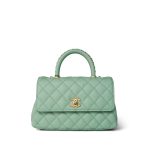 23P Light Green Caviar Quilted Coco Chain Handle Small Aged Gold Hardware - Image 2