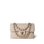 Light Beige/Nude Caviar Quilted Classic Flap Small LGHW - Image 2